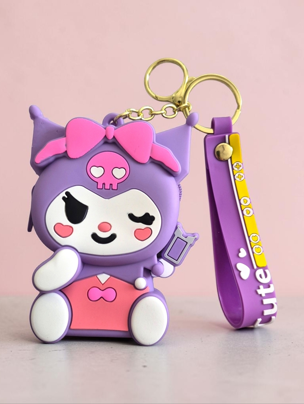 Cute Kuromi Zip Pouch Keychain with Matching Strap